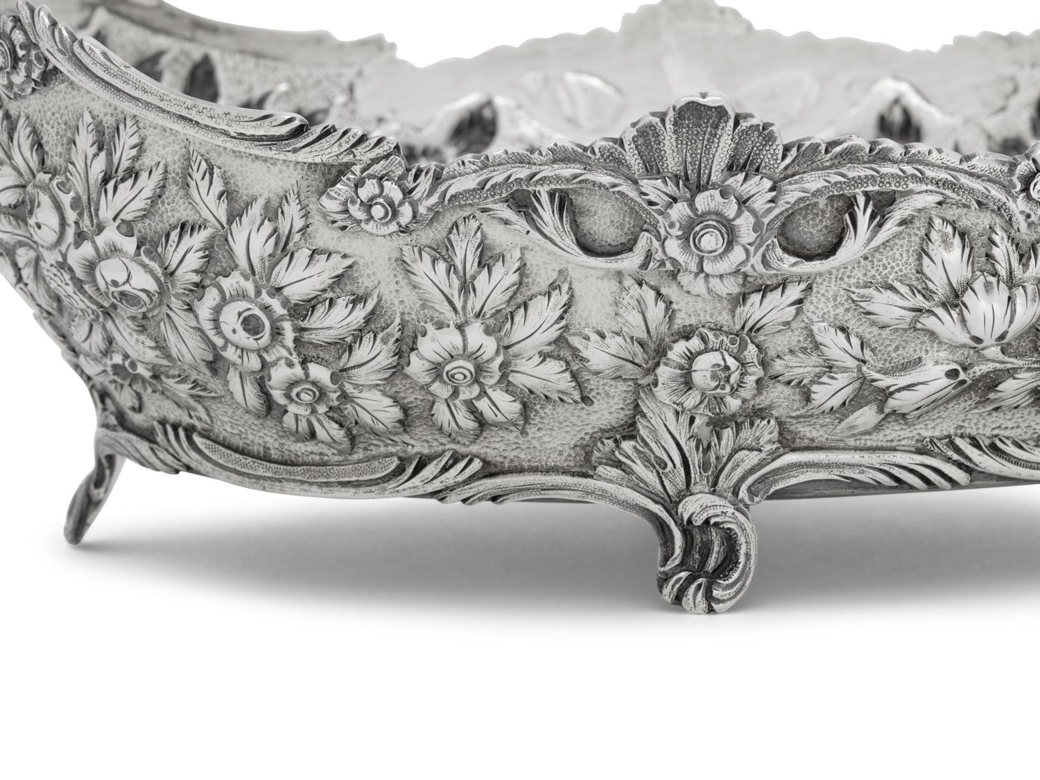 An S. Kirk and Son Coin Silver Repousse Twin-Handled Serving Bowl