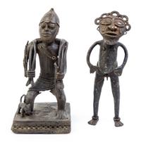 Two Cast Metal Figures Height of first 13 1/2 inches.