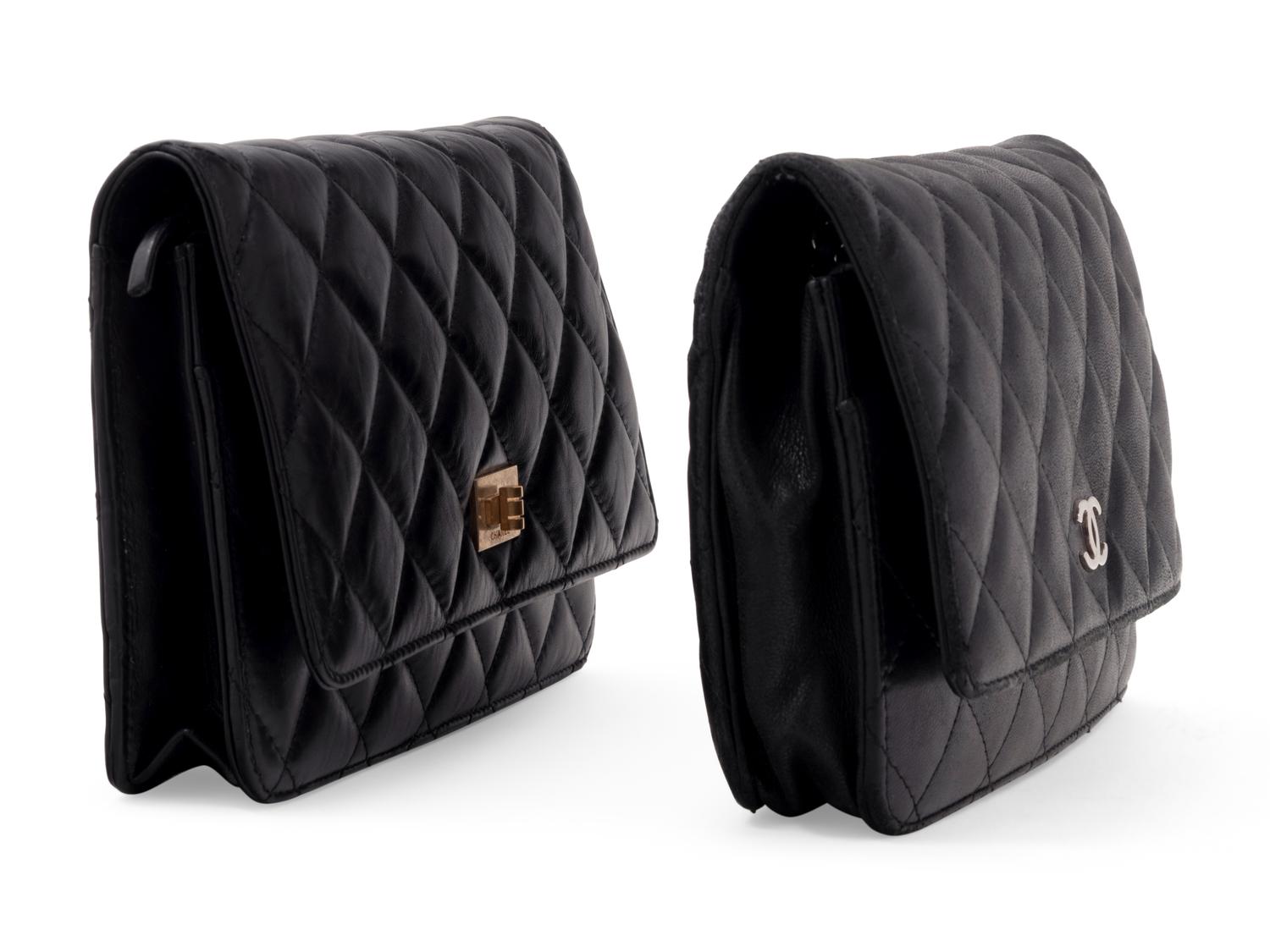 Two Chanel Black Quilted Leather Wallet Bags, 2006-2009