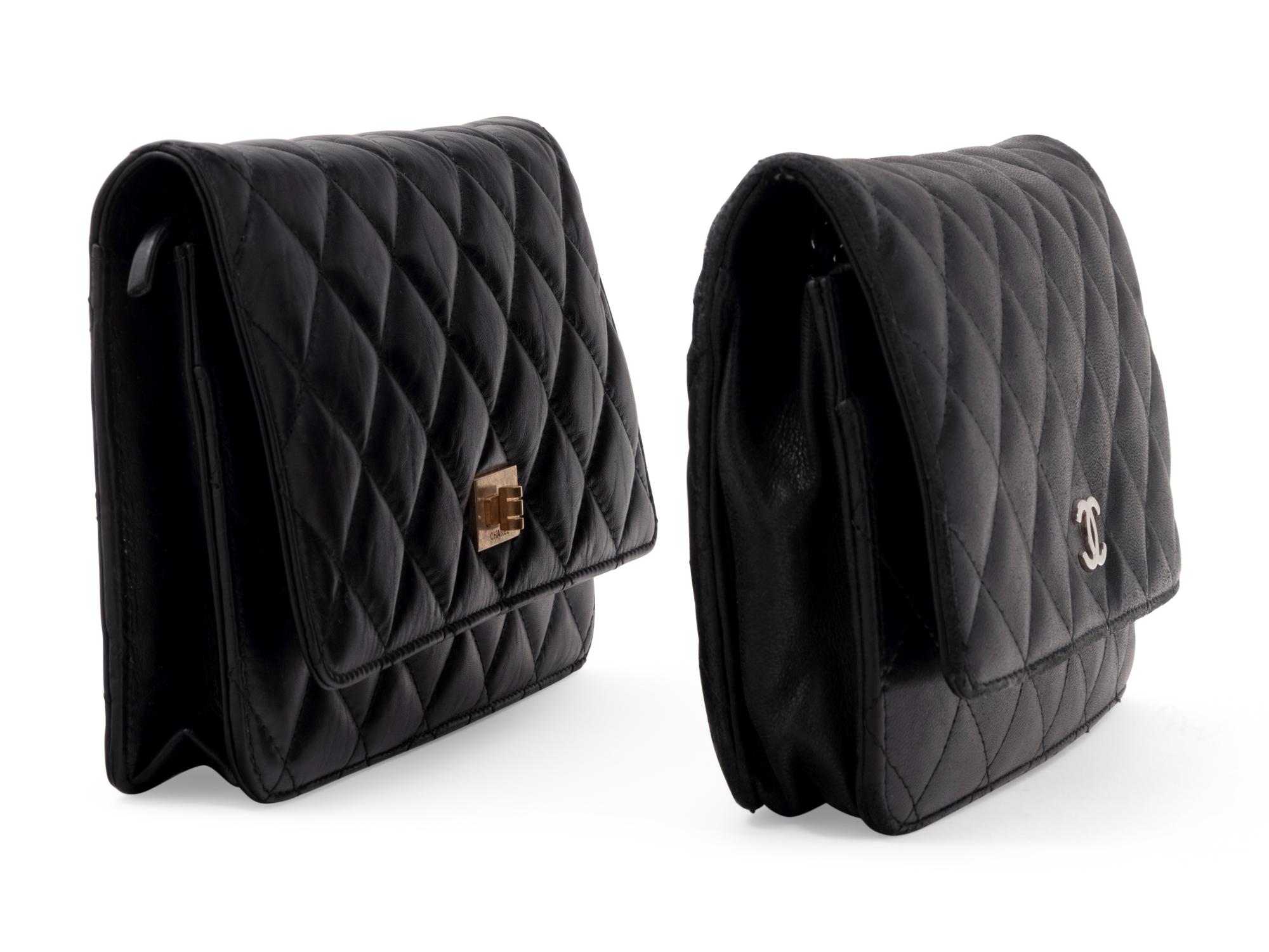 Two Chanel Black Quilted Leather Wallet Bags, 2006-2009