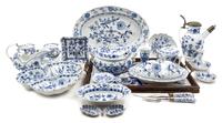 A Meissen Porcelain Blue Onion Partial Dinner Service Length of longest serving platter 24 inches.