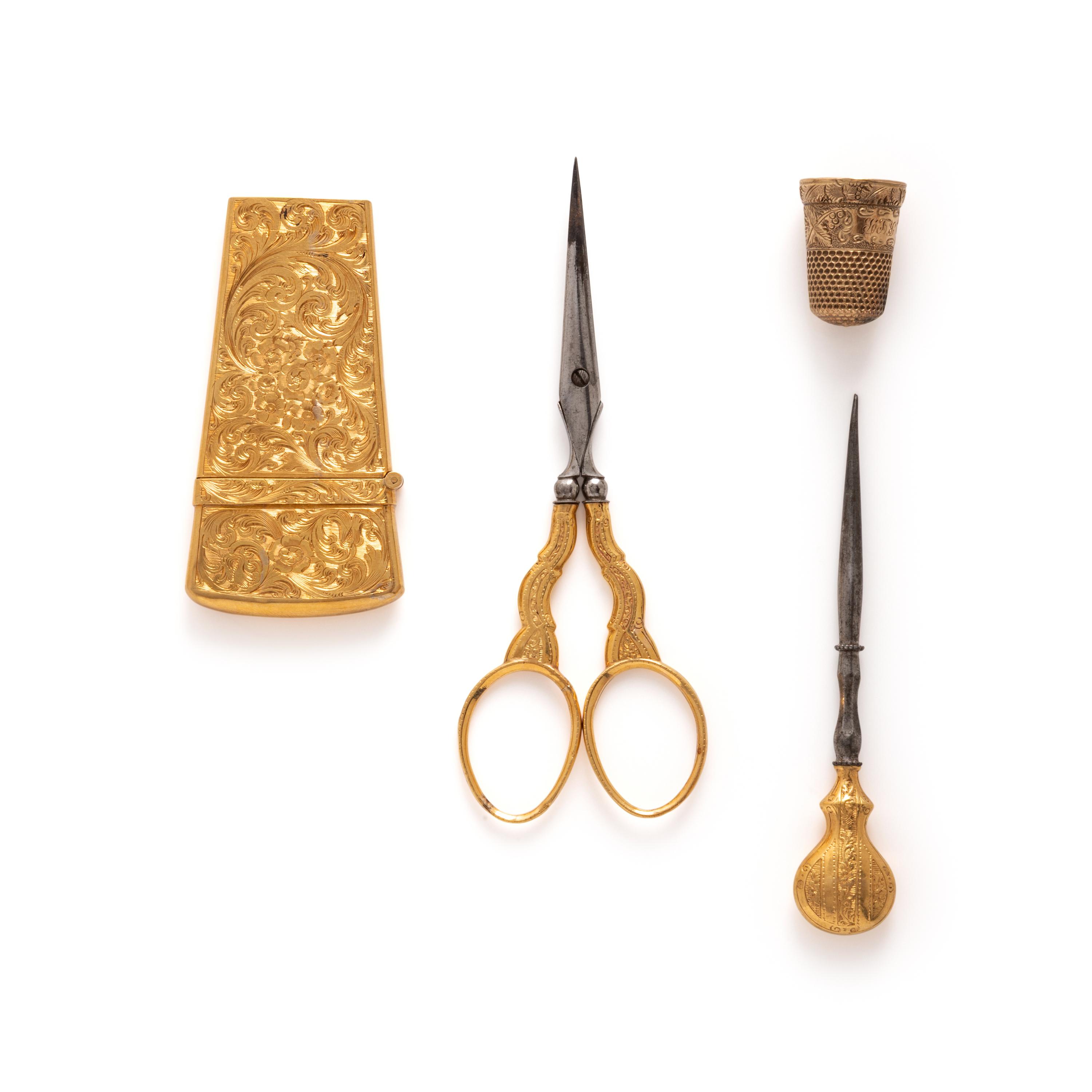 Antique, Yellow Gold and Steel Etui and Sewing Tools