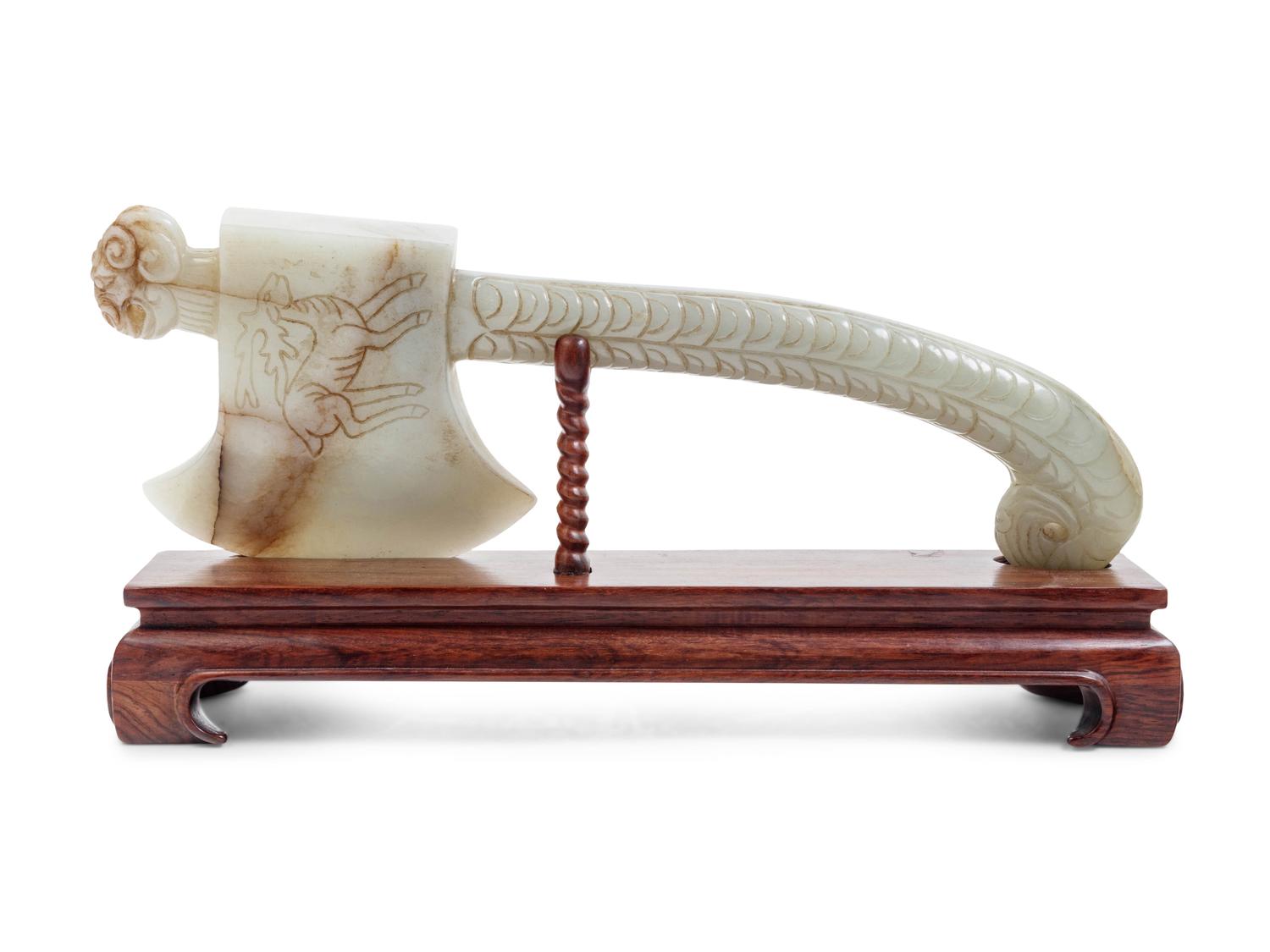 A Chinese Export Carved Jade Axe