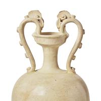 A Chinese White Glazed Pottery 'Amphora' Vase, Tang Dynasty 唐 白釉雙龍尊