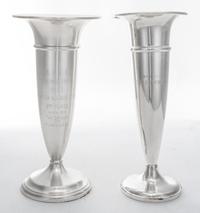 Two American Silver Vases, Mauser Mfg. Co., New York, NY/Hamilton Sterling, Mid 20th Century, of tapered form with flared rim on a step