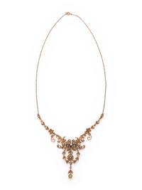 ANTIQUE, YELLOW GOLD, SEED PEARL AND PERIDOT NECKLACE