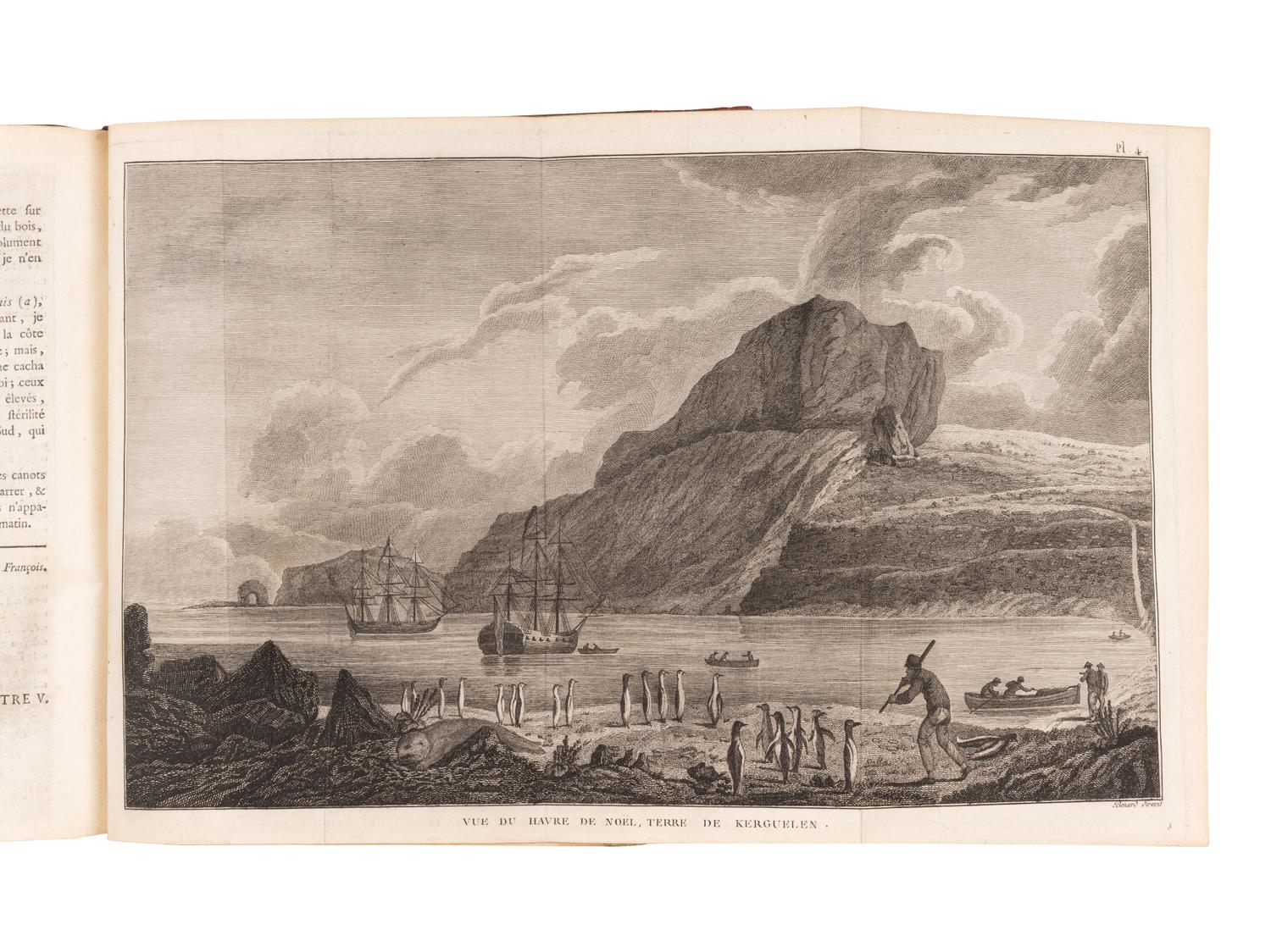 [EXPLORATION -- PACIFIC]. COOK, Capt. James (1728-1779), and Capt. James KING (1750-1784). [Third voyage]. Troisieme voyage de Cook, ou voyage a l'ocean Pacifique... pour faire des decouvertes dans l'hemisphre nord, pour determiner la position & le'tendue de la cote ouest de l'Amerique Septentrionale, sa distance de l'Asie, & resoudre la question du passage au nord. Execute sous la direction des Capitaines Cook, Clerke & Gore, sur les vaisseaux la Resolution & la Decouverte, en 1776, 1777, 1778, 1779 & 1780 . Translated from English into French by Jean Nicholas Demunier. Paris: Hotel de Thou, 1785.