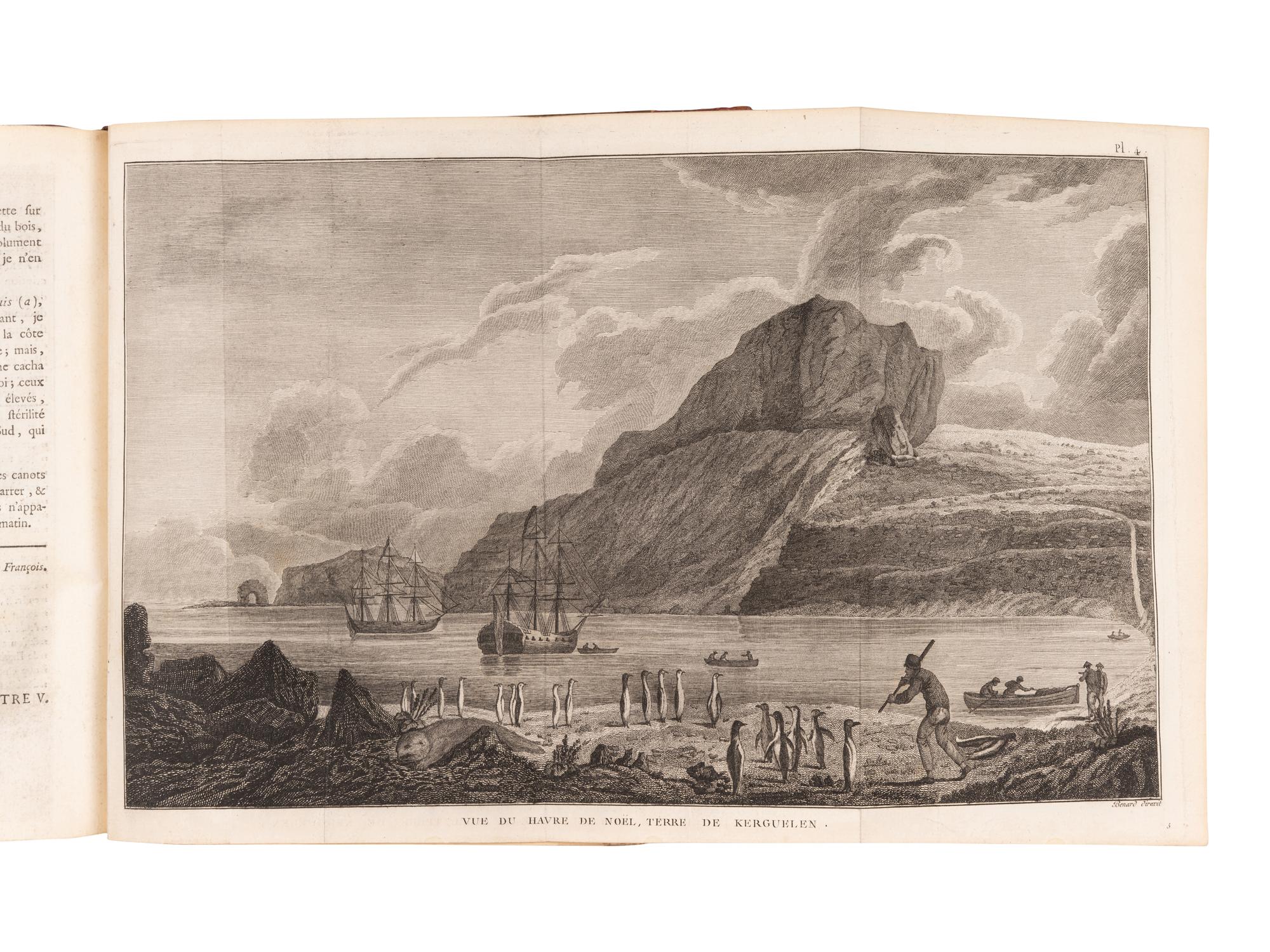 [EXPLORATION -- PACIFIC]. COOK, Capt. James (1728-1779), and Capt. James KING (1750-1784). [Third voyage]. Troisieme voyage de Cook, ou voyage a l'ocean Pacifique... pour faire des decouvertes dans l'hemisphre nord, pour determiner la position & le'tendue de la cote ouest de l'Amerique Septentrionale, sa distance de l'Asie, & resoudre la question du passage au nord. Execute sous la direction des Capitaines Cook, Clerke & Gore, sur les vaisseaux la Resolution & la Decouverte, en 1776, 1777, 1778, 1779 & 1780 . Translated from English into French by Jean Nicholas Demunier. Paris: Hotel de Thou, 1785.