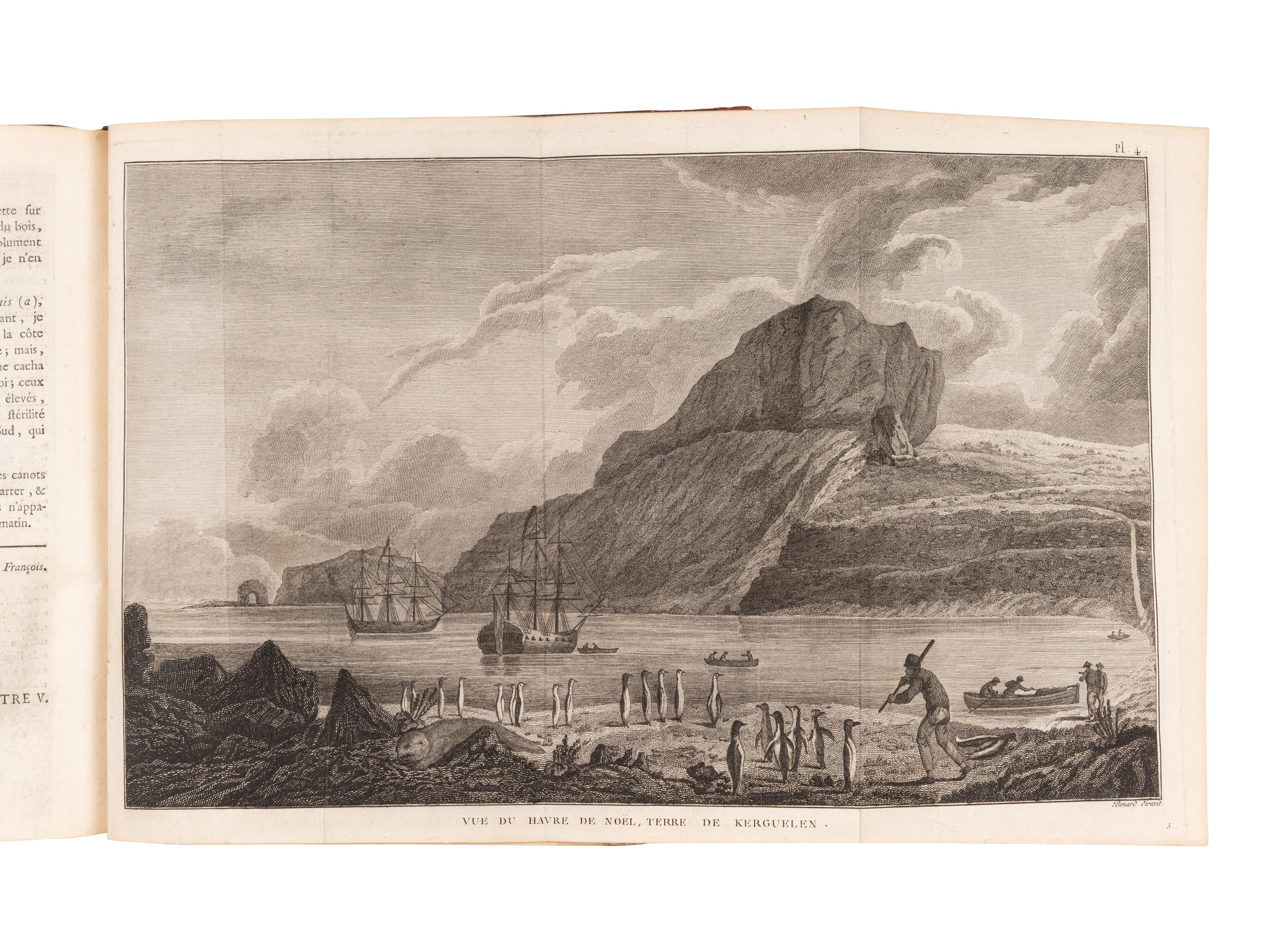 [EXPLORATION -- PACIFIC]. COOK, Capt. James (1728-1779), and Capt. James KING (1750-1784). [Third voyage]. Troisieme voyage de Cook, ou voyage a l'ocean Pacifique... pour faire des decouvertes dans l'hemisphre nord, pour determiner la position & le'tendue de la cote ouest de l'Amerique Septentrionale, sa distance de l'Asie, & resoudre la question du passage au nord. Execute sous la direction des Capitaines Cook, Clerke & Gore, sur les vaisseaux la Resolution & la Decouverte, en 1776, 1777, 1778, 1779 & 1780 . Translated from English into French by Jean Nicholas Demunier. Paris: Hotel de Thou, 1785.