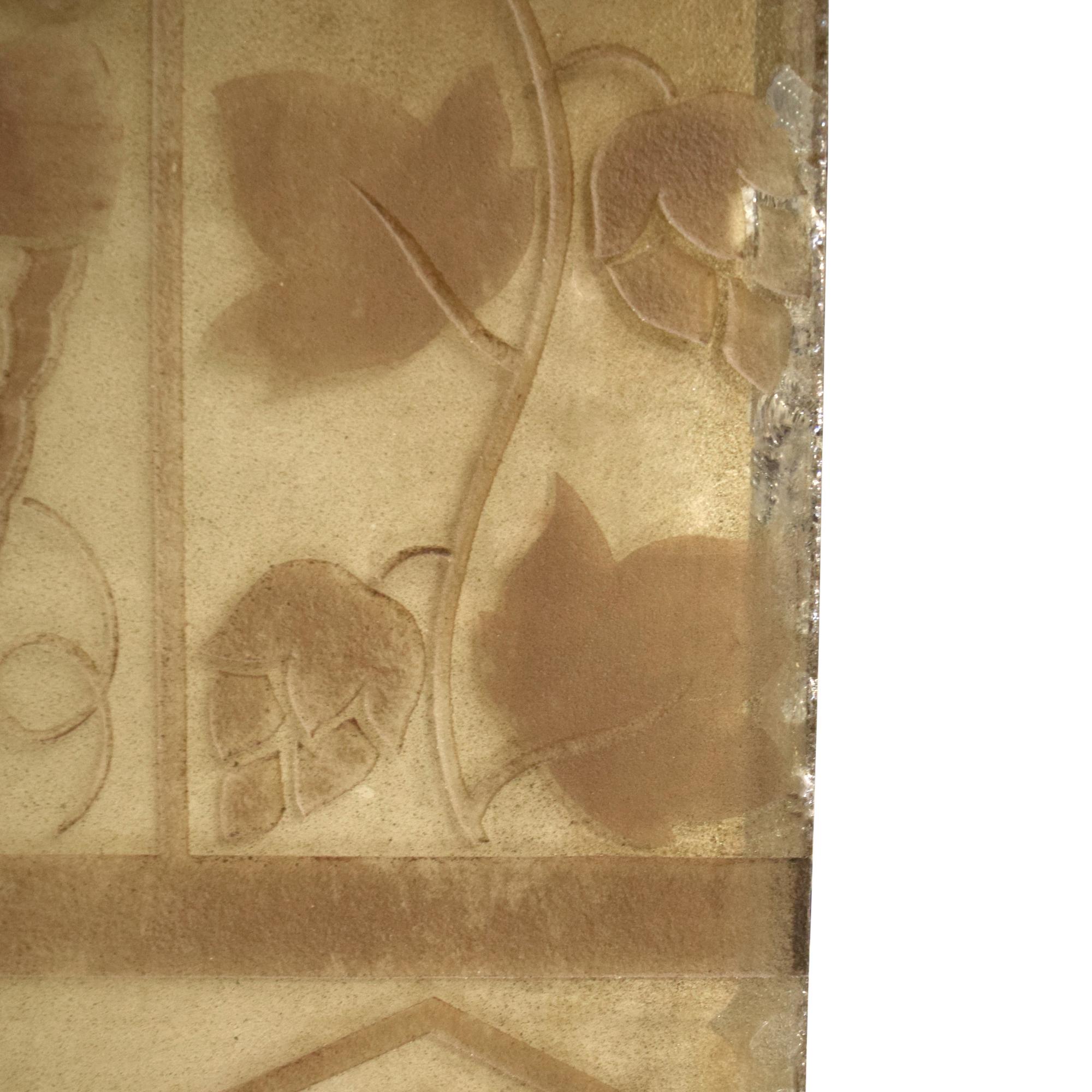 An Art Deco Etched Glass Panel 36" W x .5" D x 32" H — France, Circa 1920