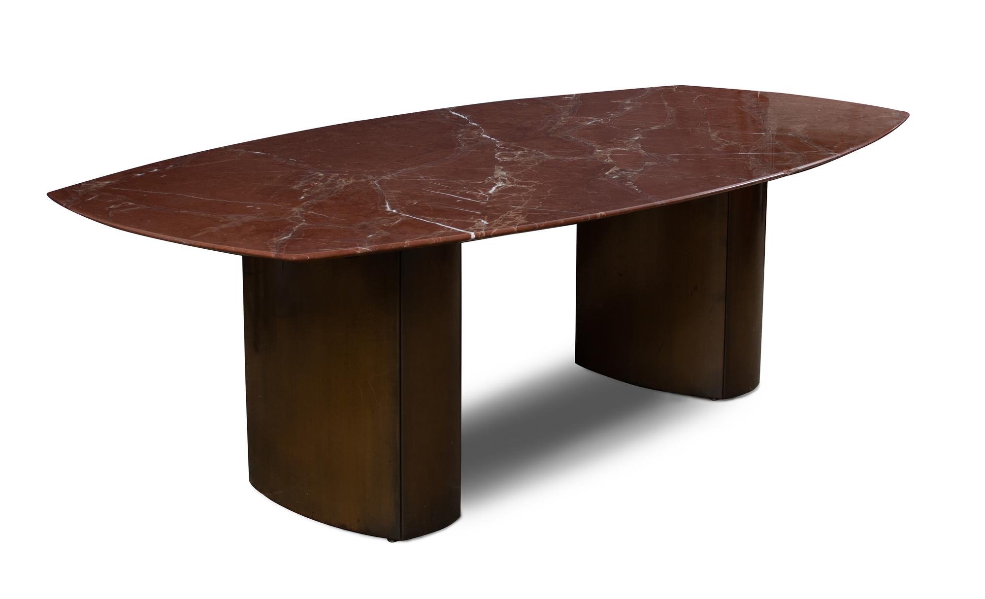 A Knoll Rouge Marble Top Dining Table Height 29 1/2 x length 97 1/2 x depth 50 inches. — 20TH CENTURY