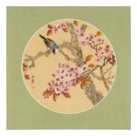 Three Chinese Ink and Color Paintings and One Woodblock Print