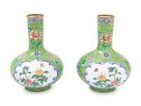 A Pair of Chinese Canton Enamel on Copper Bottle Vases