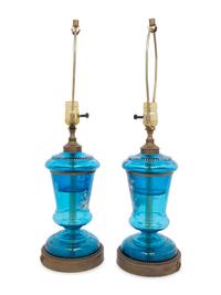 A Pair of Continental Enameled Glass Lamps