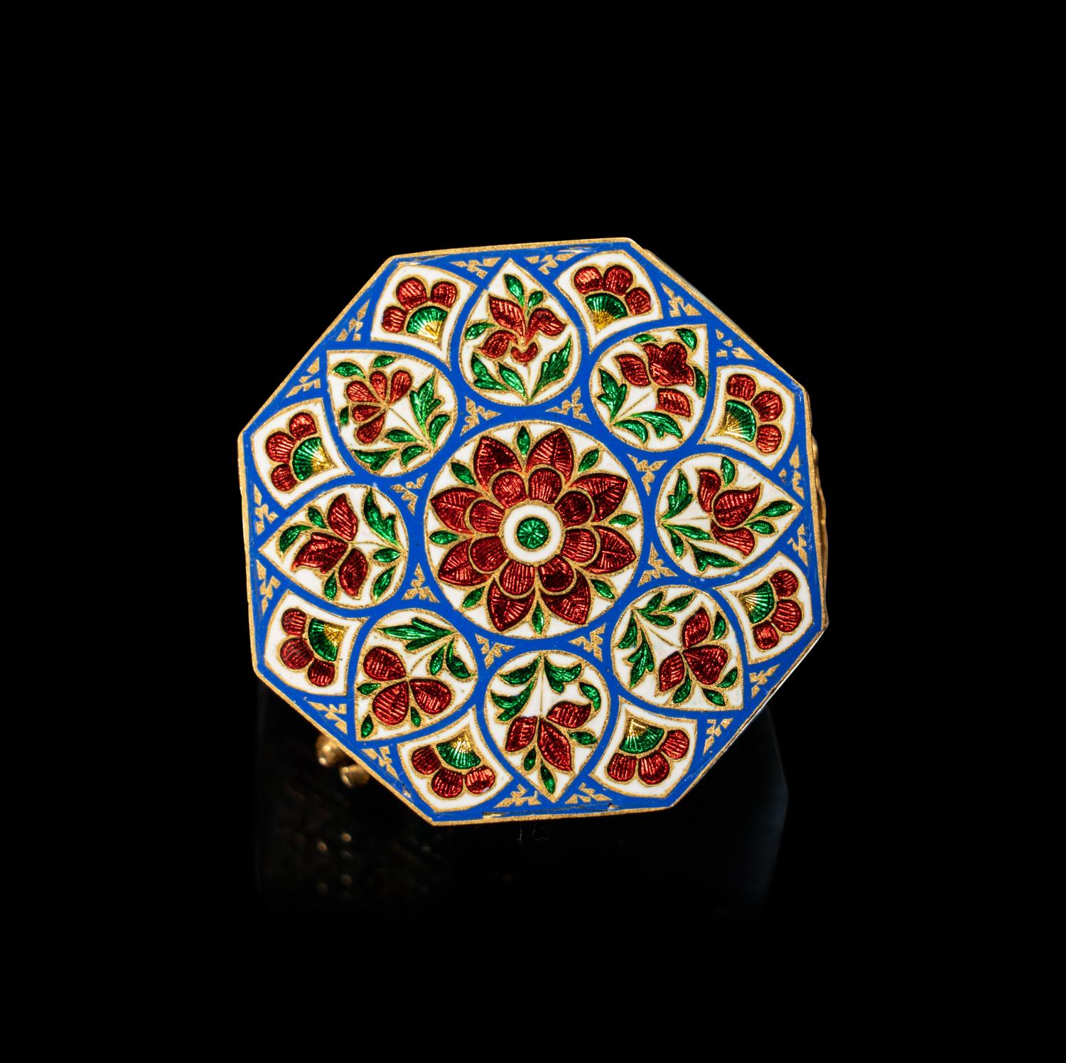 A Mughal Style Enameled Gold and Gem-Inset Snuff Box