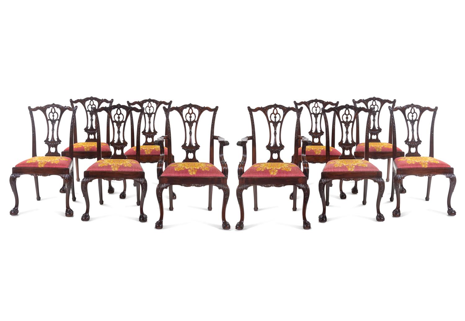 A Set of Ten George III Style Carved Mahogany Dining Chairs