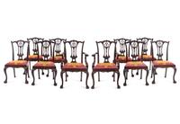 A Set of Ten George III Style Carved Mahogany Dining Chairs