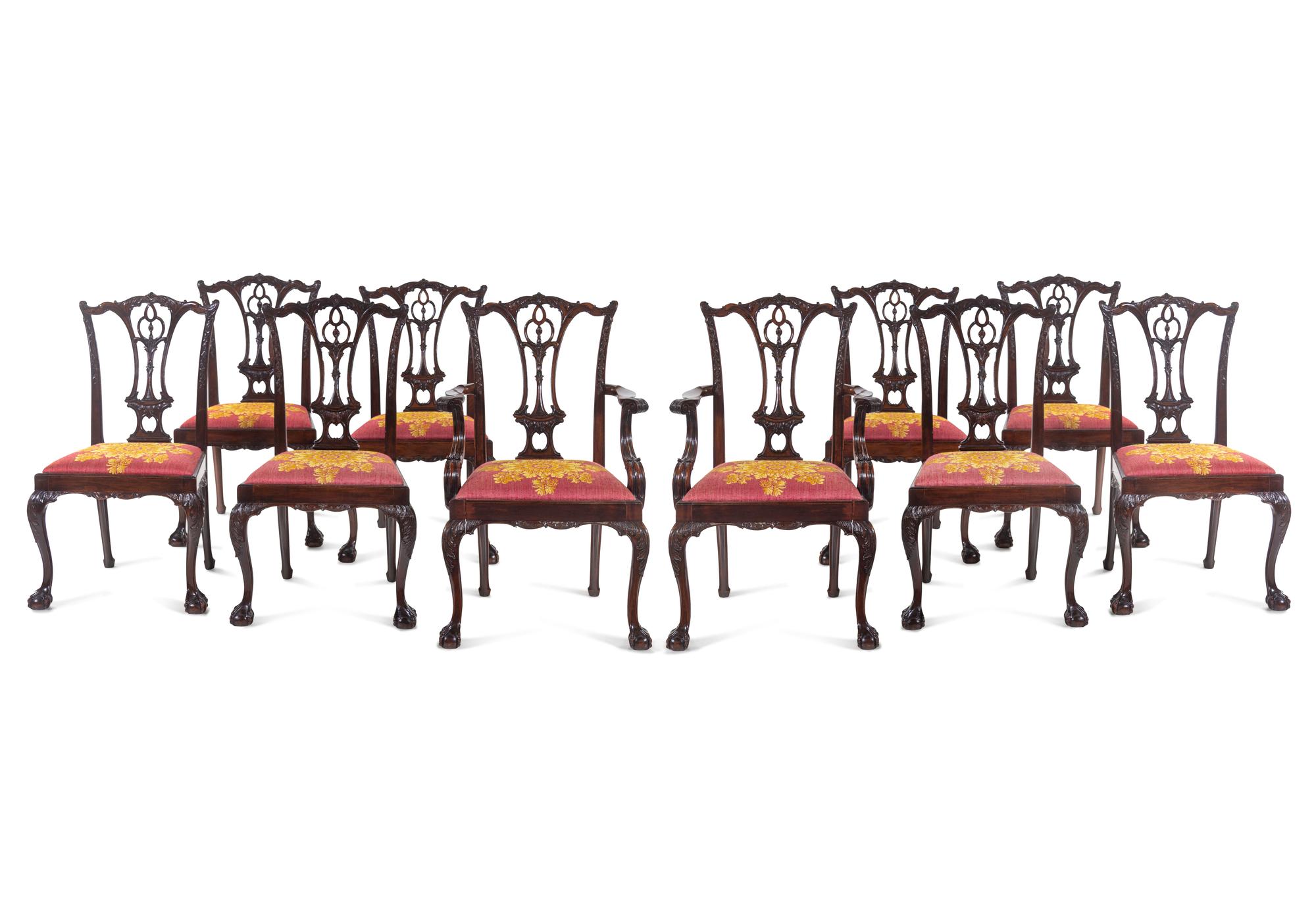 A Set of Ten George III Style Carved Mahogany Dining Chairs