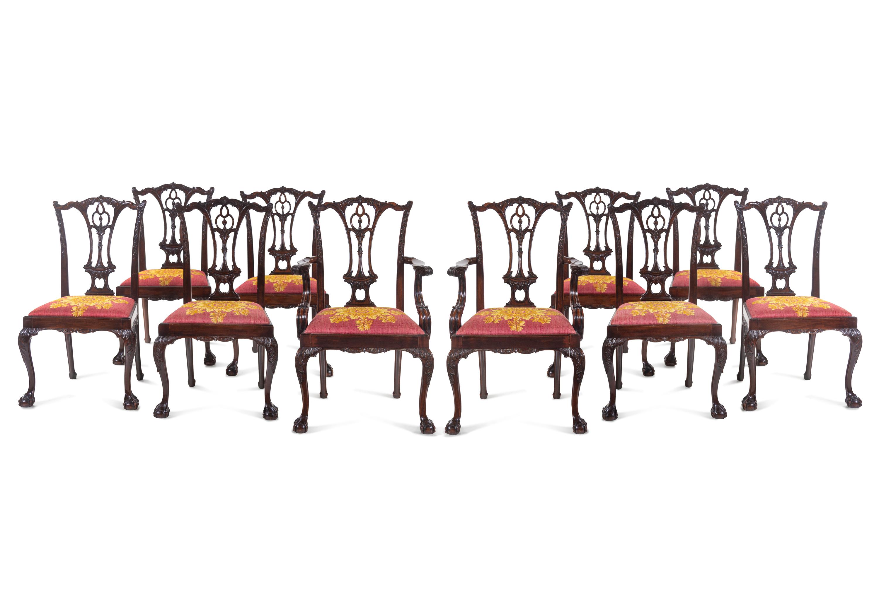 A Set of Ten George III Style Carved Mahogany Dining Chairs