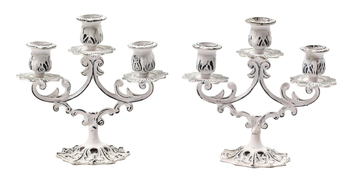 A Pair of Painted Cast Metal Three-Light Candelabra Height 6 1/2 inches. — 20TH CENTURY