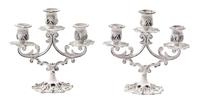 A Pair of Painted Cast Metal Three-Light Candelabra Height 6 1/2 inches. — 20TH CENTURY