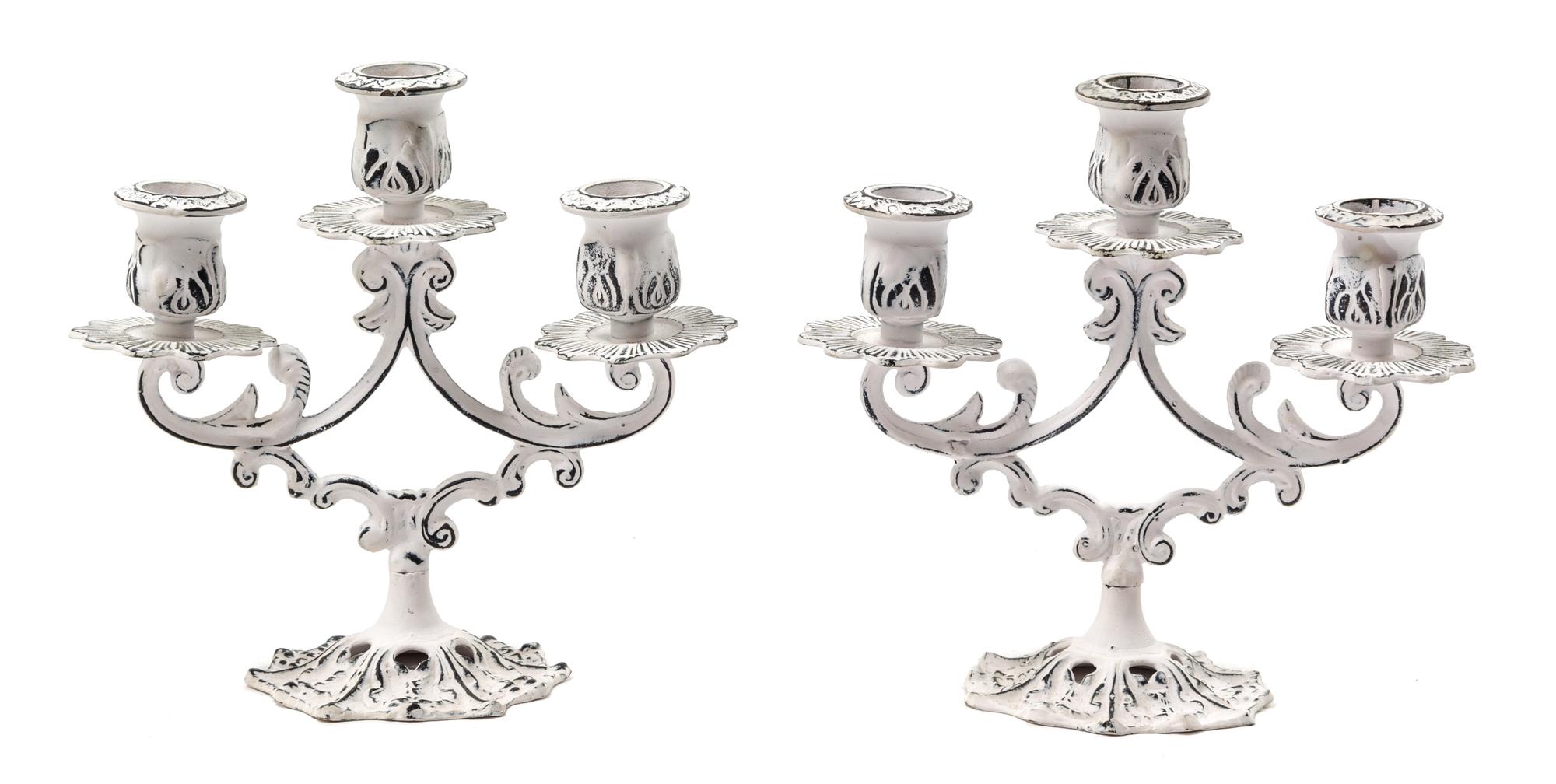 A Pair of Painted Cast Metal Three-Light Candelabra Height 6 1/2 inches. — 20TH CENTURY