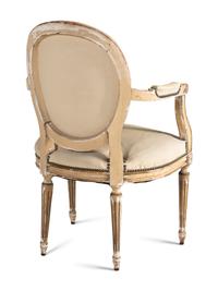 A Pair of Louis XVI Style Painted and Parcel Gilt Fauteuils