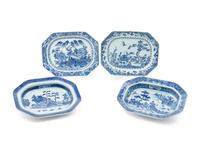 Four Chinese Export Blue and White Porcelain Platters
