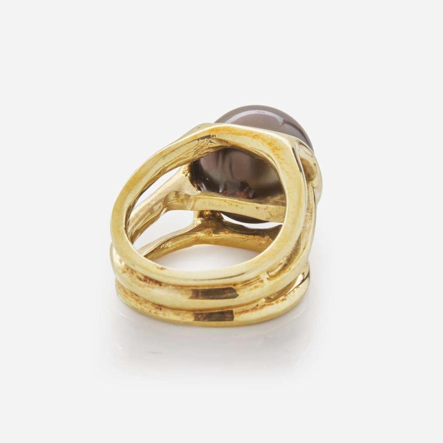A 14K Yellow Gold and South Sea Black Pearl Ring