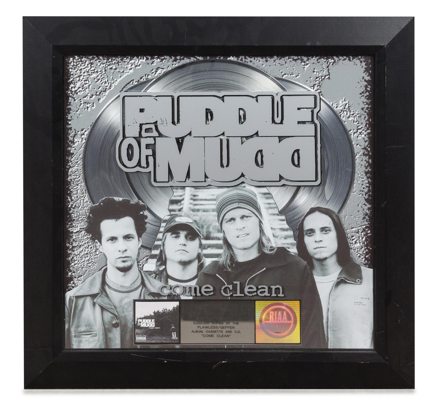 A Puddle of Mudd: Come Clean RIAA Certified 3x Platinum Presentation Album 24 1/2 x 24 1/2 inches.