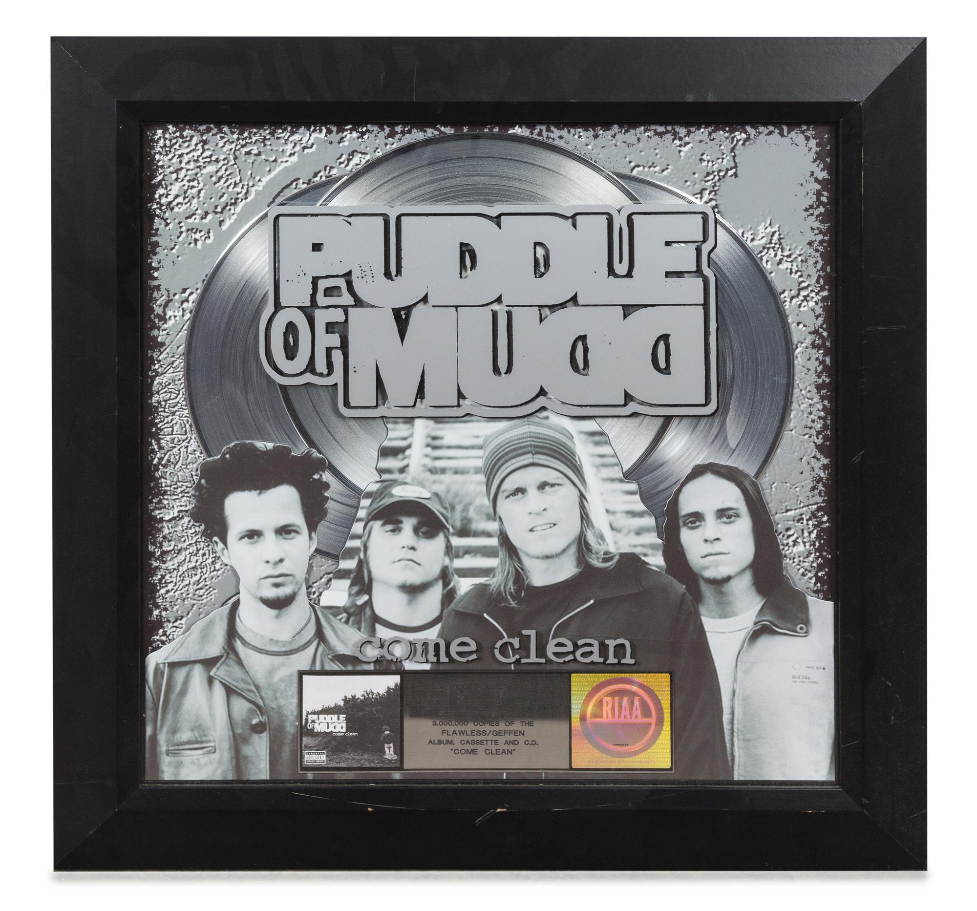 A Puddle of Mudd: Come Clean RIAA Certified 3x Platinum Presentation Album 24 1/2 x 24 1/2 inches.