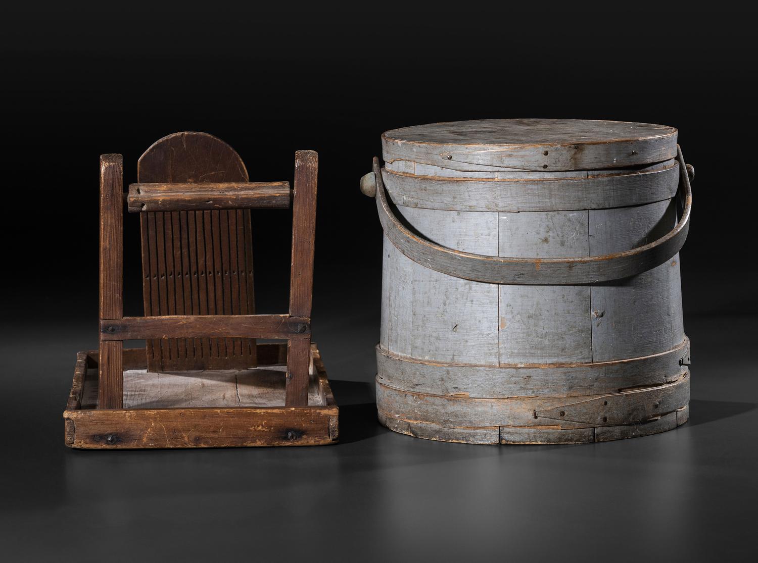 A Box Tape Loom and Painted Firkin