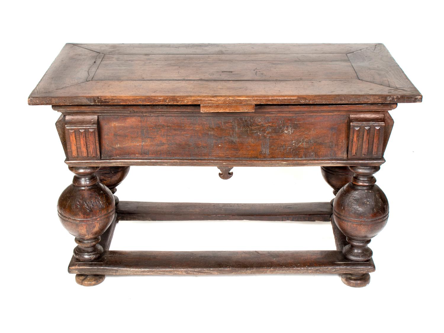 A Flemish Carved Oak Draw Leaf or Bolpoottafel Table — 17TH CENTURY