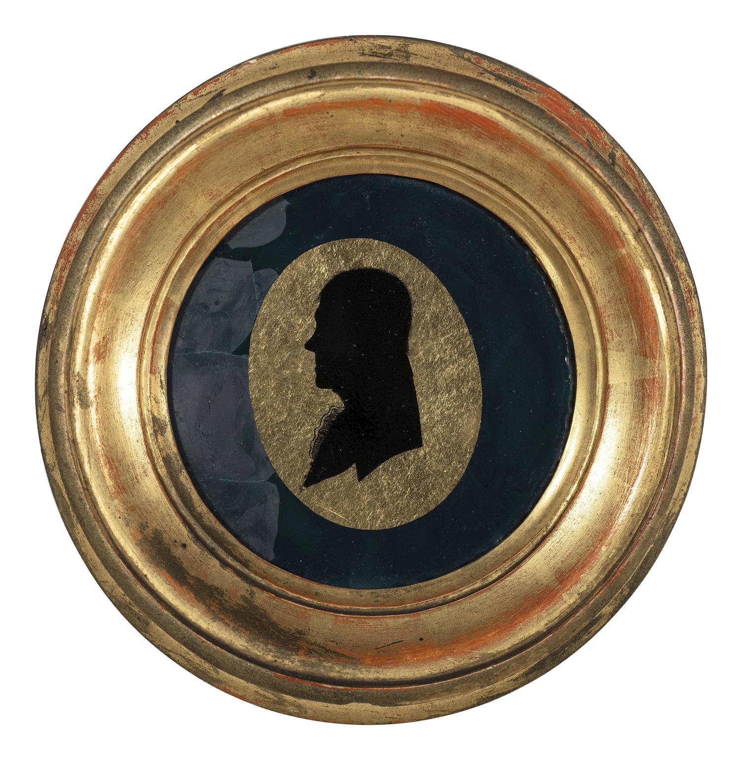 Six Verre Eglomise Silhouette Portraits of Gentlemen and Military Officers