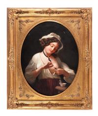 Continental School, (19th Century), Woman Feeding a Baby Bird