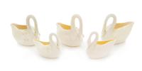 Five Belleek Swan Creamers Length of longest 5 3/4 inches. — FIFTH GREEN MARK THROUGH SEVENTH GOLD MARKS (1955-1993)