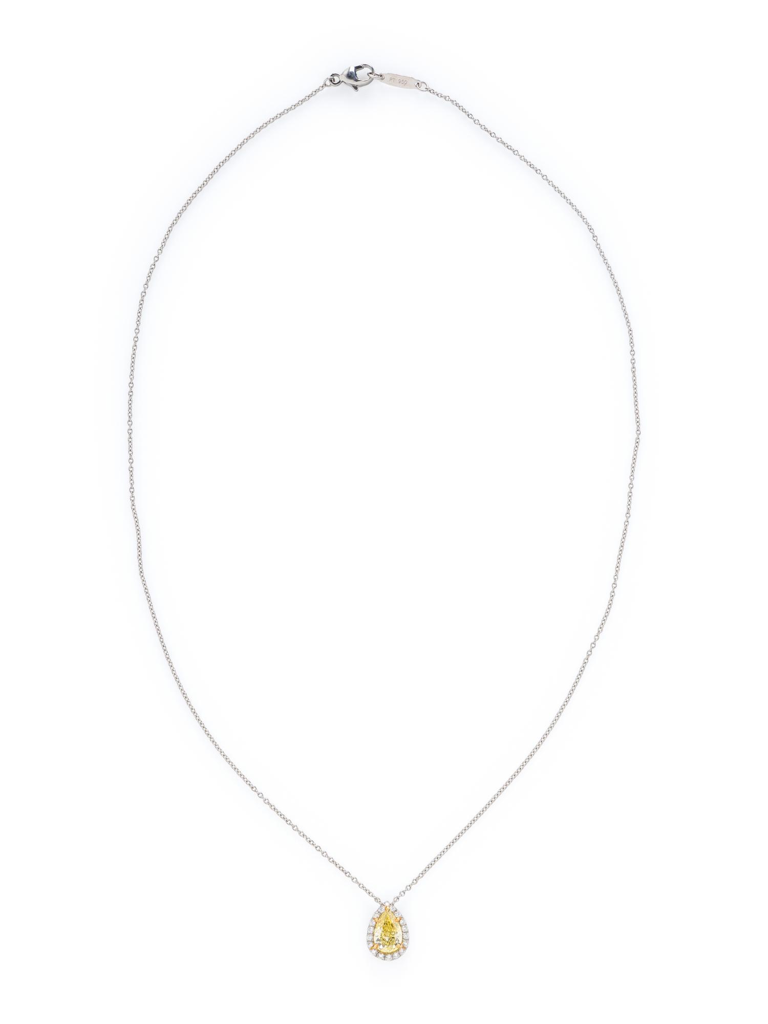 TIFFANY & CO., 'SOLESTE' FANCY INTENSE YELLOW DIAMOND, DIAMOND, AND PLATINUM NECKLACE