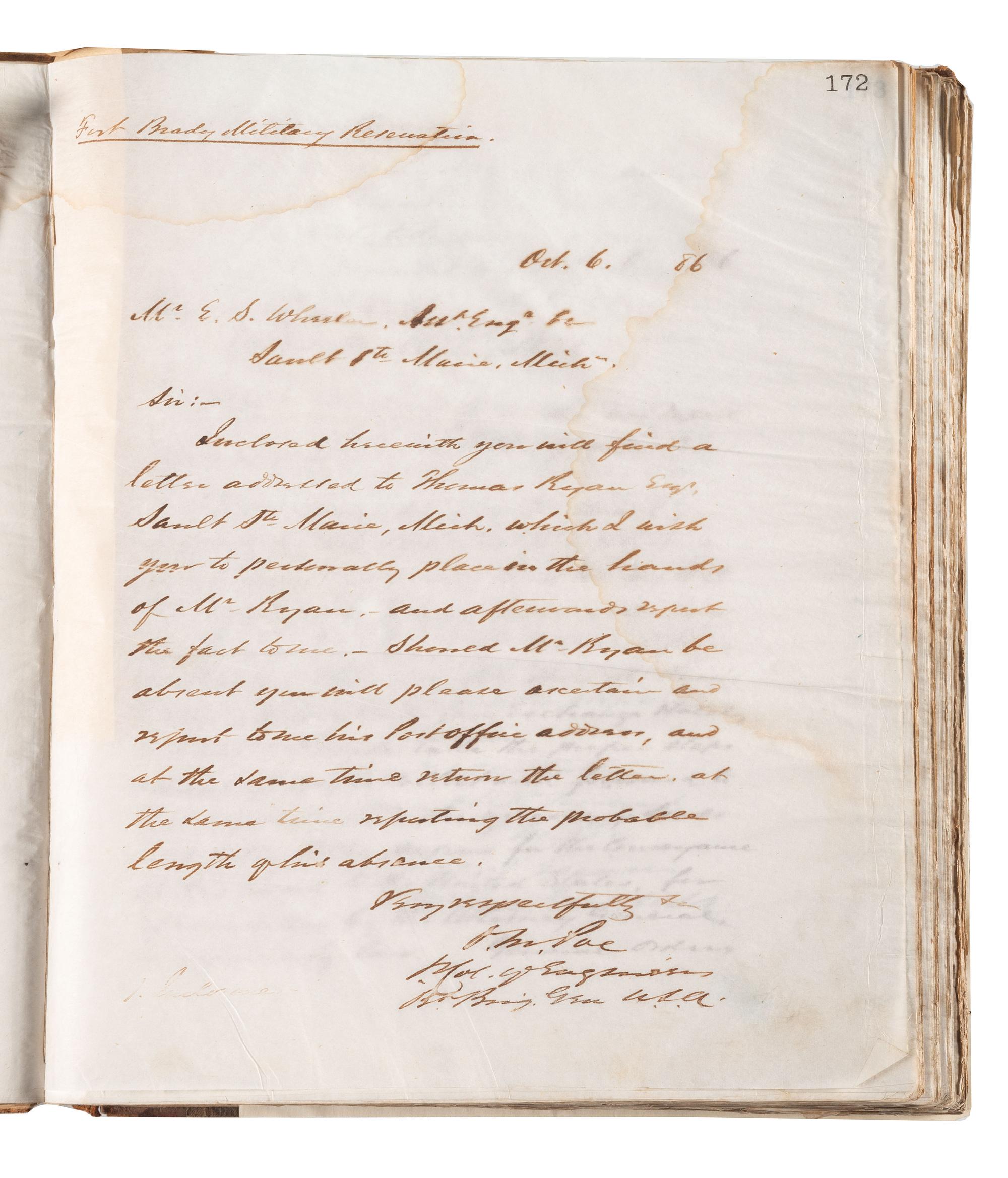 [ENGINEERING] -- [CIVIL WAR]. Group of 3 letterpress copybooks containing ca 1885-1895 correspondence of US Army officer and engineer Orlando Metcalf Poe (1832-1895).