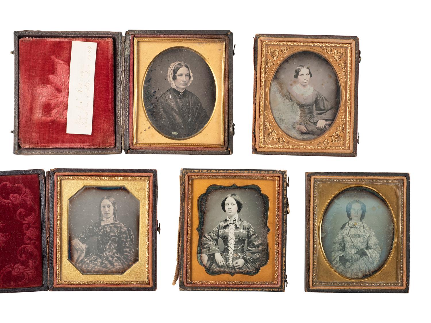 35 sixth plate daguerreotypes featuring women of varying ages.