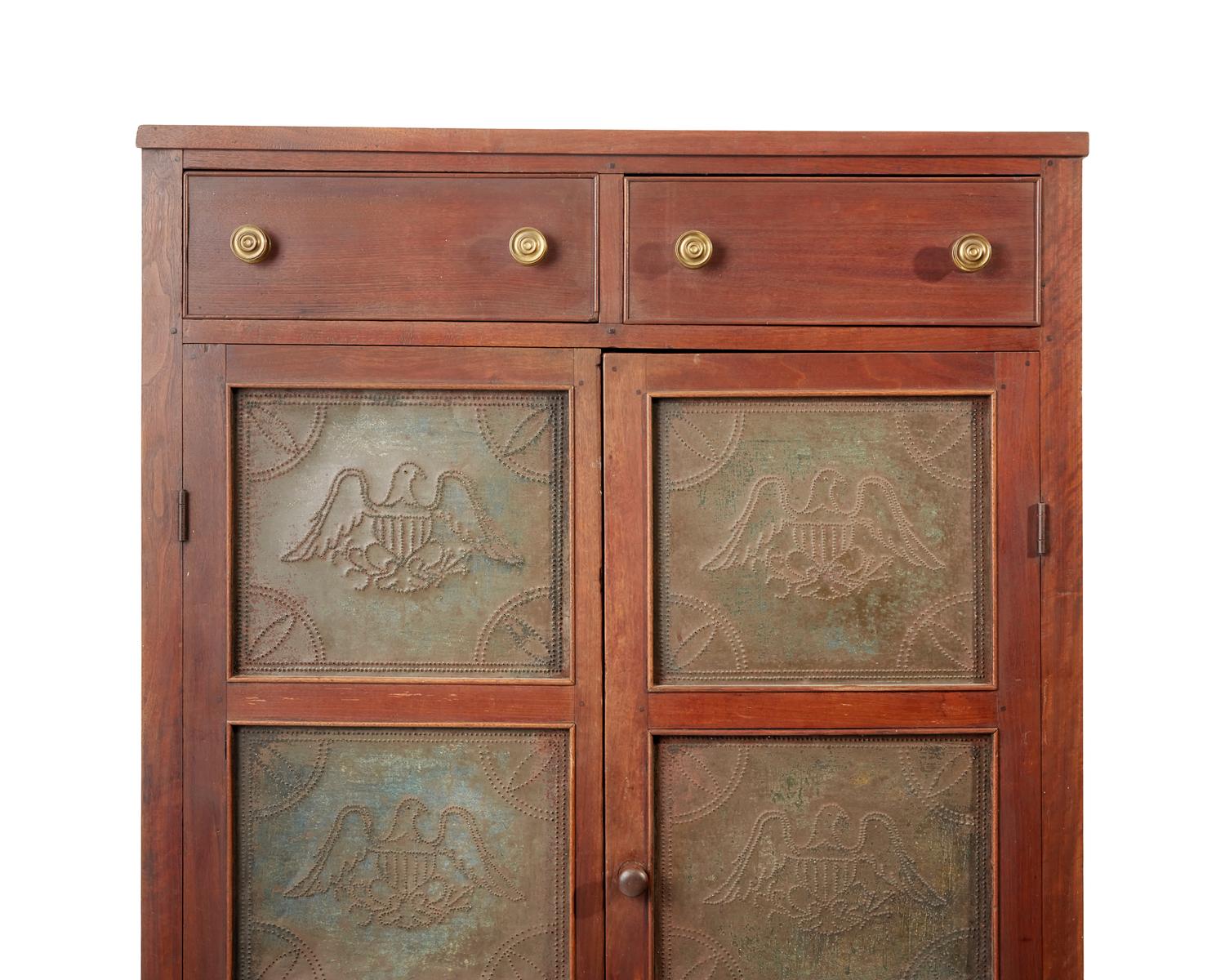 A Federal Walnut Pie Safe With Eagle-Pierced Tin Panels