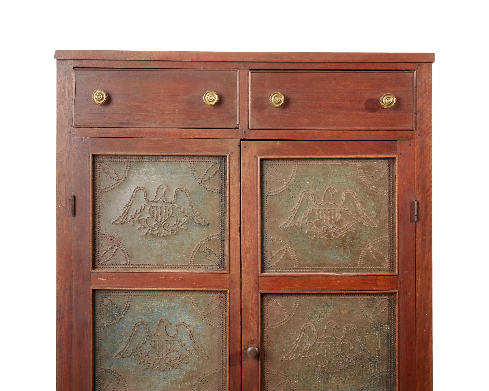 A Federal Walnut Pie Safe With Eagle-Pierced Tin Panels