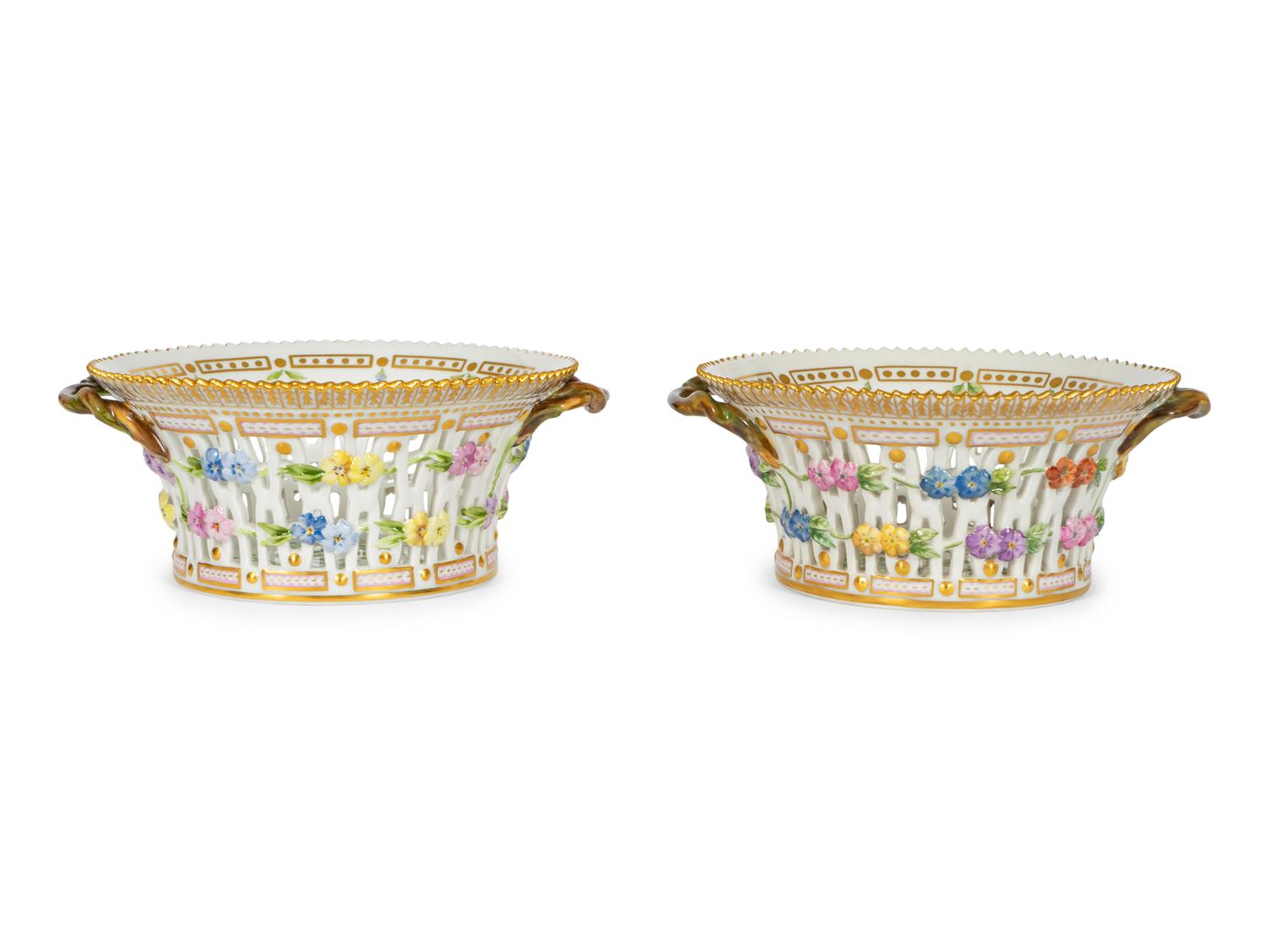 A Pair of Royal Copenhagen Flora Danica Reticulated Fruit Baskets