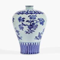 A fine and rare large Chinese blue and white porcelain Ming-style meiping vase 明式青花三多瑞果纹梅瓶 18th century ????