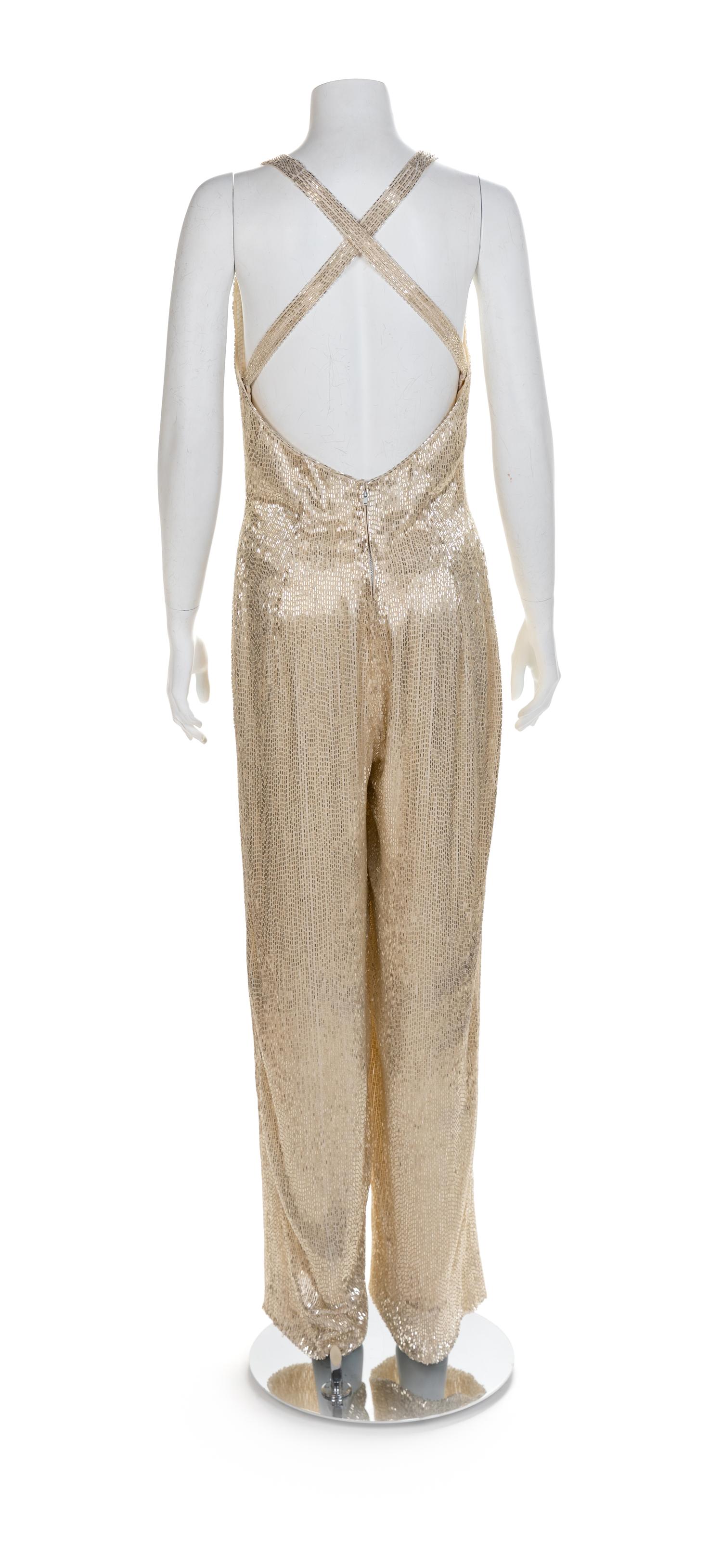 J&M Costumers Hollywood Glass Beaded Halter Jumpsuit, 1980-90s