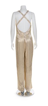 J&M Costumers Hollywood Glass Beaded Halter Jumpsuit, 1980-90s