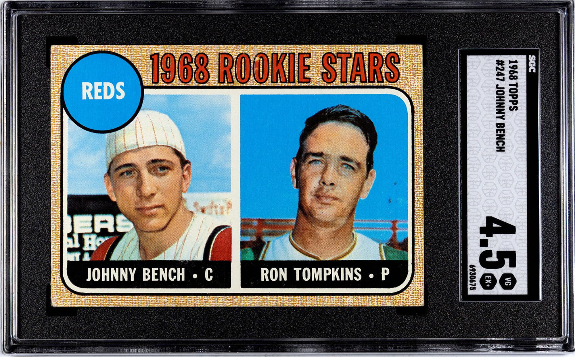 A 1968 Topps Johnny Bench Rookie Baseball Card No. 247 (SGC 4.5 VG-EX+)