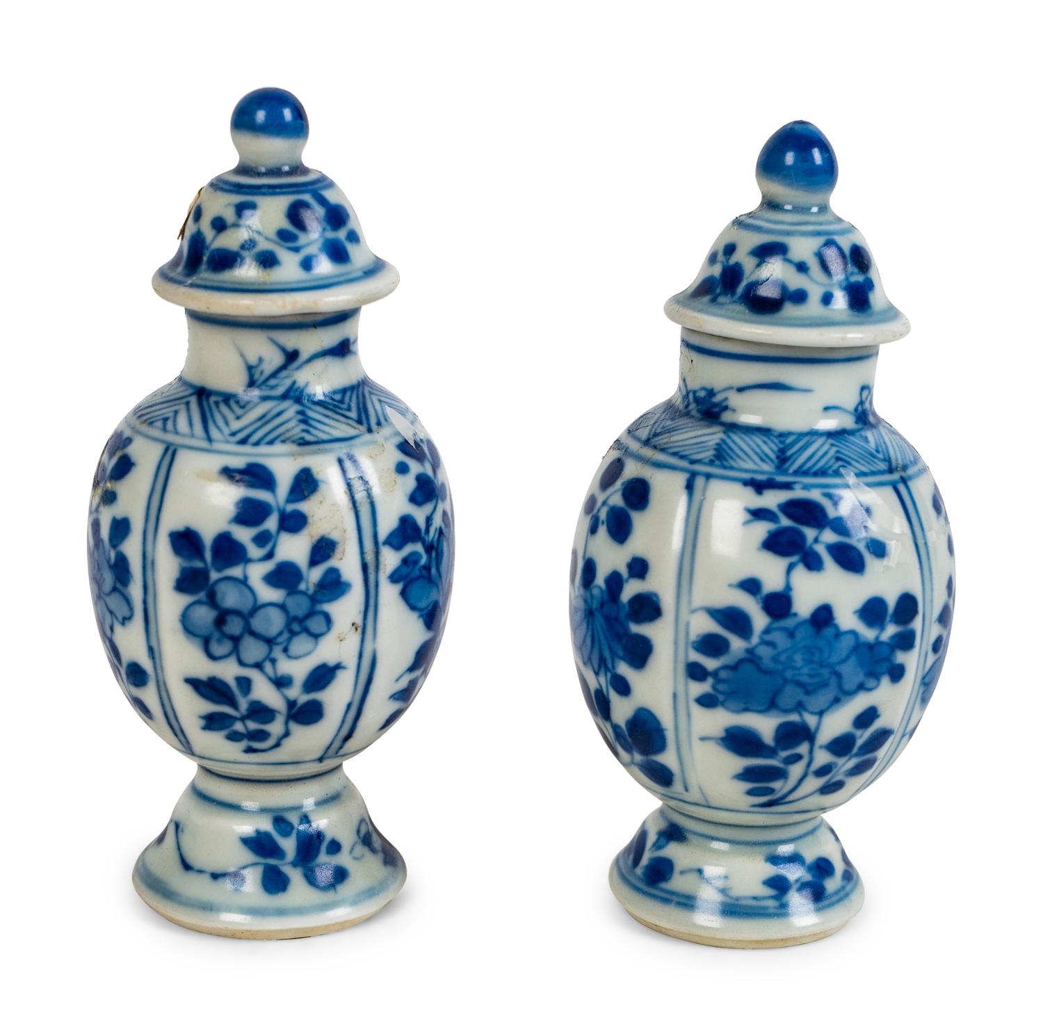 A Pair of Chinese Miniature Blue and White Porcelain Ginger Jars