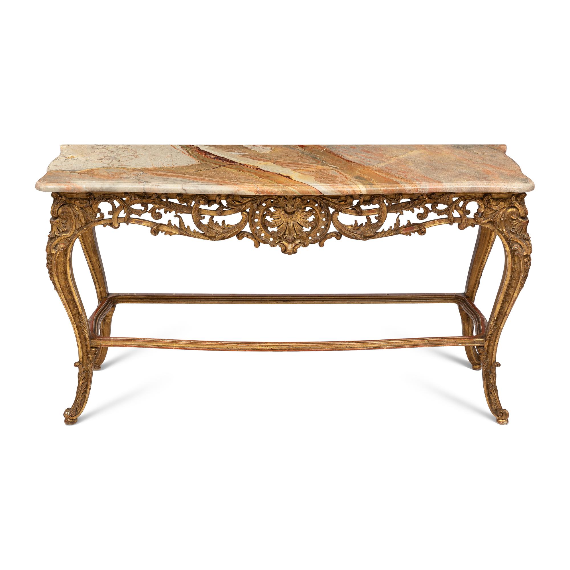 A Louis XV Style Giltwood Marble Top Console Table