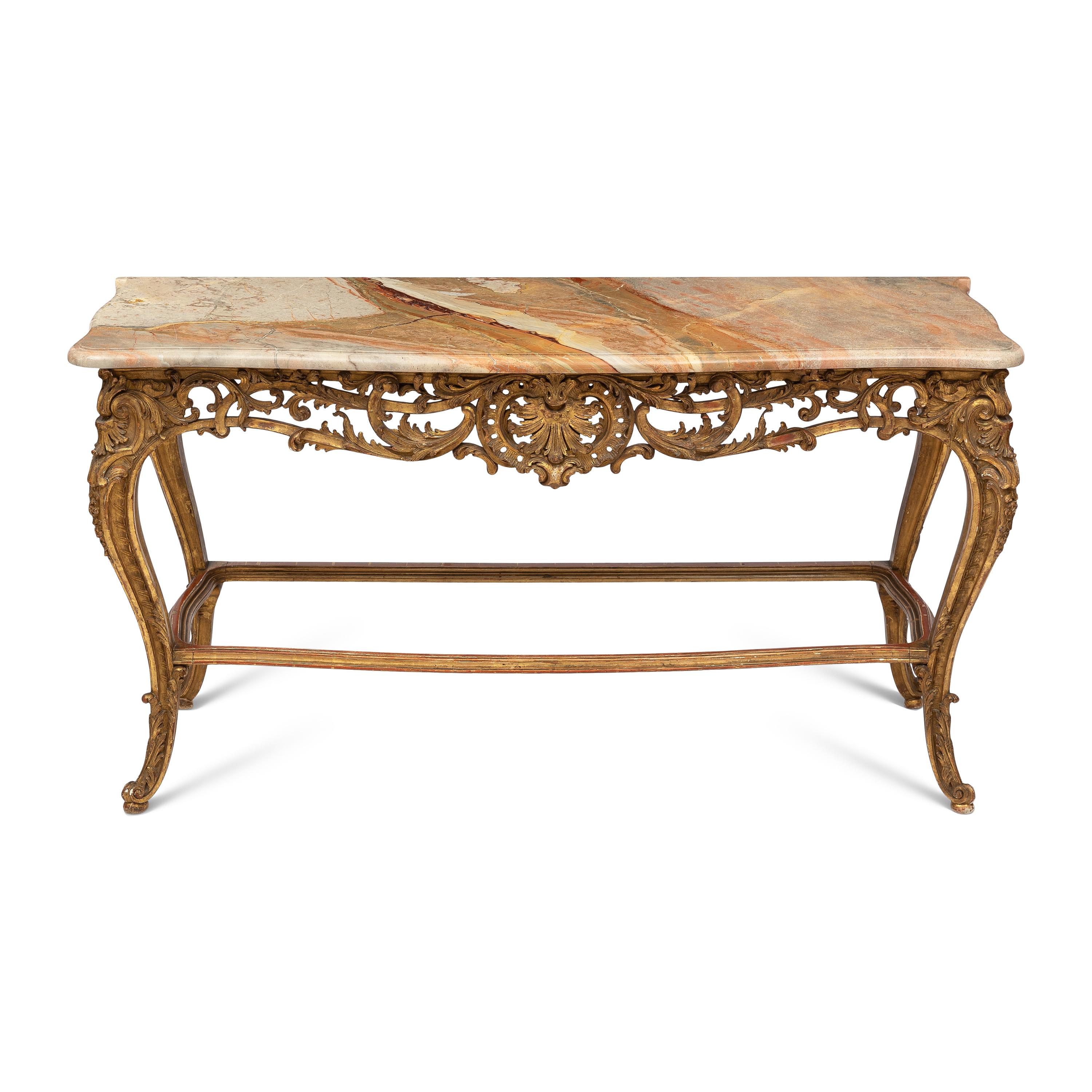 A Louis XV Style Giltwood Marble Top Console Table
