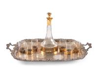 An Art Nouveau Gilt Pewter Mounted Glass Osiris Drink Service by Friedrich Adler (1878-1942)